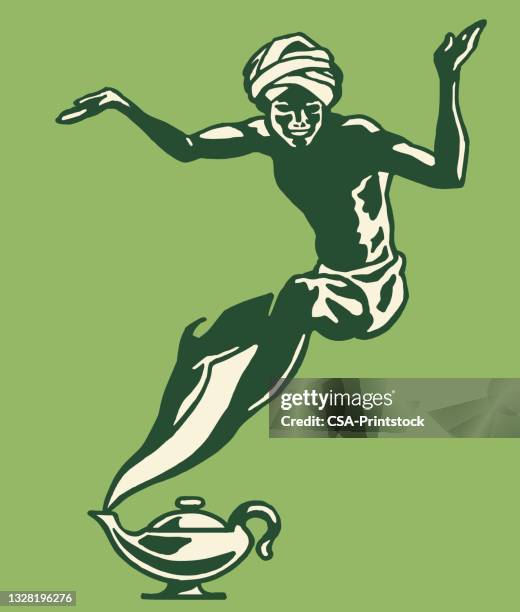 genie emerging from lamp - head wrap stock illustrations