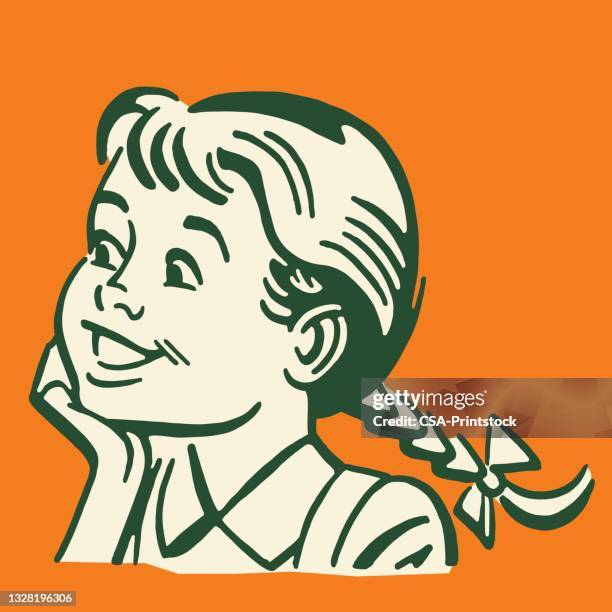 happy girl - children only braided ponytail stock illustrations