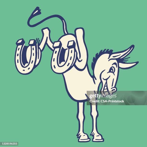 illustrazioni stock, clip art, cartoni animati e icone di tendenza di prendere a calci l'asino con ferri di cavallo - blessing of the animals