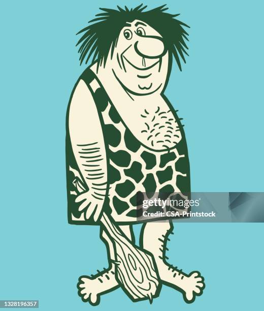 höhlenmann hält ein club - caveman stock-grafiken, -clipart, -cartoons und -symbole