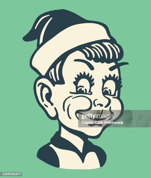 stockillustraties, clipart, cartoons en iconen met boy wearing santa hat - elf