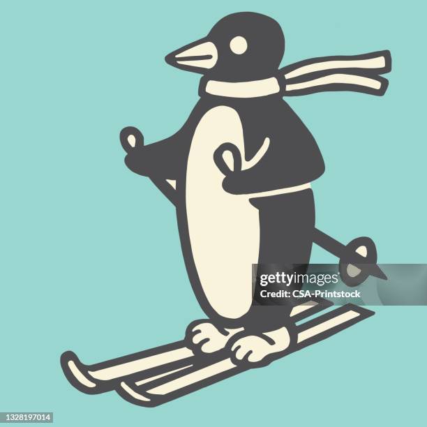 penguin skiing - scarf stock illustrations