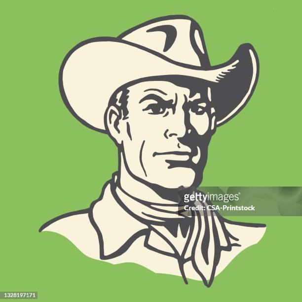 stockillustraties, clipart, cartoons en iconen met portrait of a cowboy - cowboy