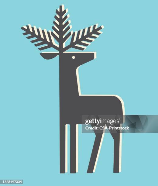 ilustraciones, imágenes clip art, dibujos animados e iconos de stock de ciervos con ramas de hoja perenne para cornamentas - christmas logo