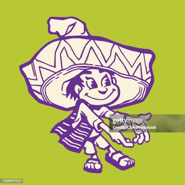 happy man wearing a sombrero - mexican hat stock illustrations