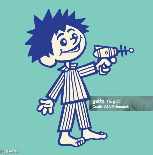 boy with ray gun - pyjamas stock illustrations