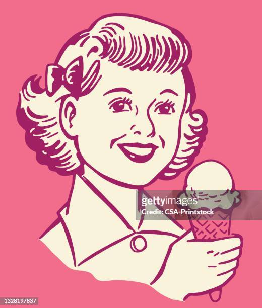 girl eating ice cream - girl smiling stock illustrations