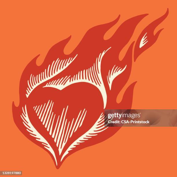 ilustrações, clipart, desenhos animados e ícones de coração flamejante - burning