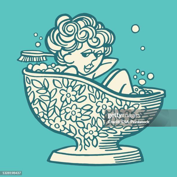woman taking a bath - bath soak stock illustrations