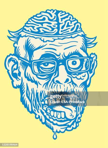 brains creature wearing glasses - zombie stock illustrations