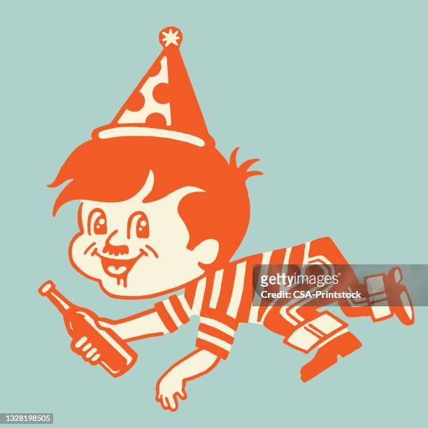 birthday boy holding a bottle - pub crawl stock illustrations