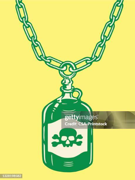 jug of poison charm on chain - moonshine jug stock illustrations