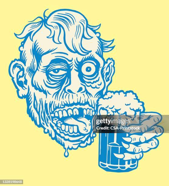 zombie holding a beer - bachelor party stock illustrations