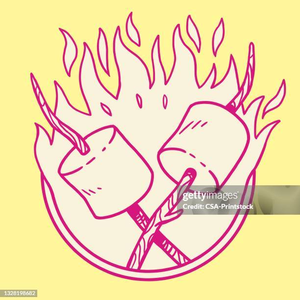 toasting marshmallows on sticks - roasting marshmallows stock illustrations