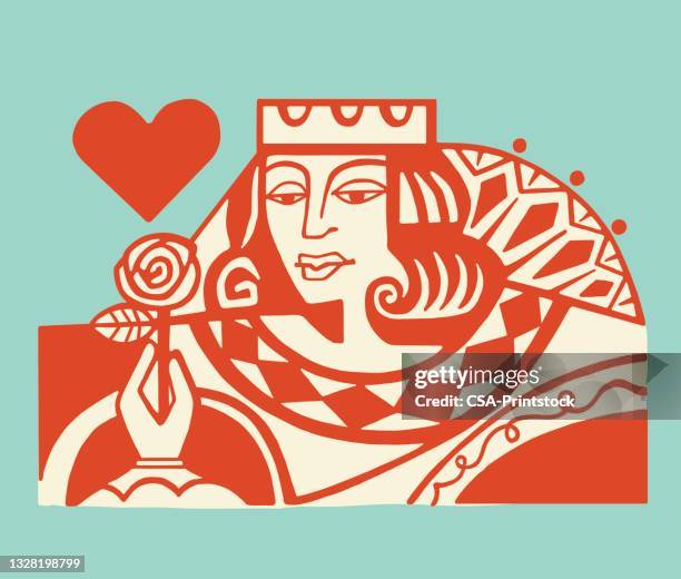 illustrazioni stock, clip art, cartoni animati e icone di tendenza di regina di cuori - hearts playing card