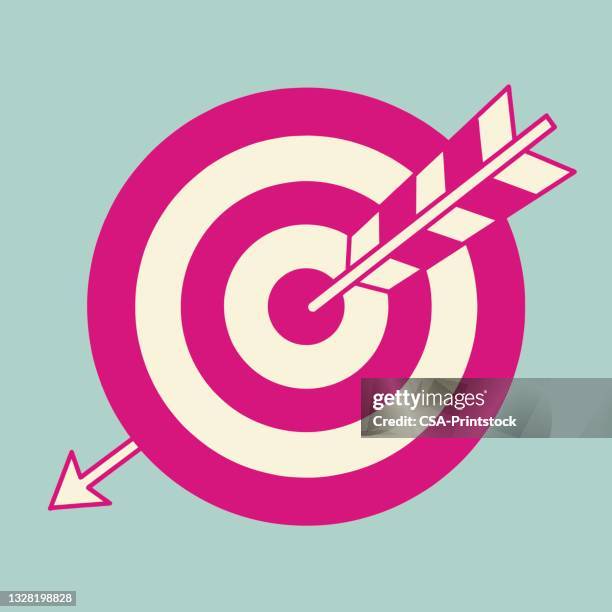 arrow through the bullseye - bulls eye stock illustrations
