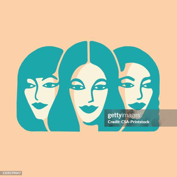 faces of three women - three people stock illustrations