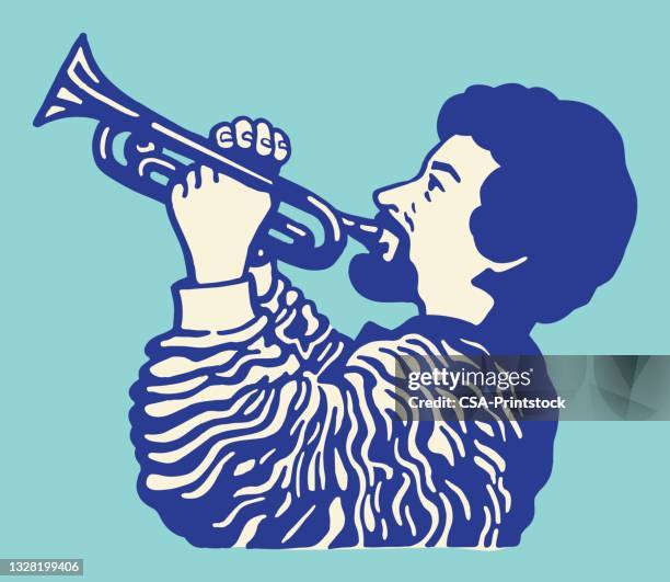 man playing a trumpet - fanfare stock illustrations