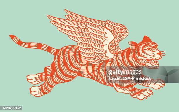 winged tiger - mythology stock illustrations