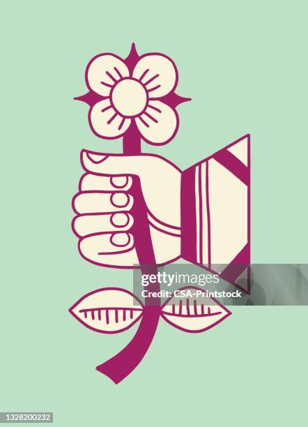 hand holding a flower - natural nails stock illustrations