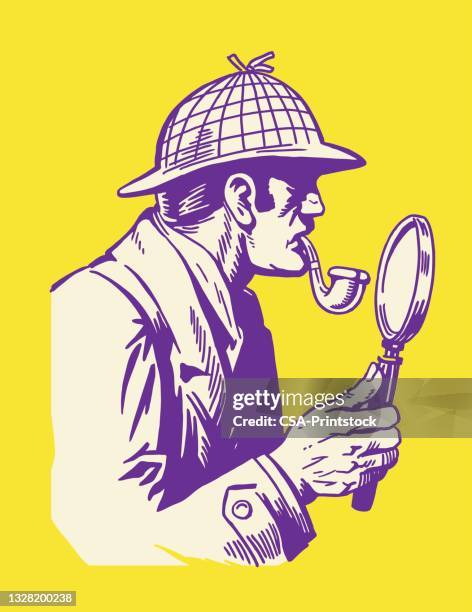 stockillustraties, clipart, cartoons en iconen met detective with magnifying glass - pijp rookwaren