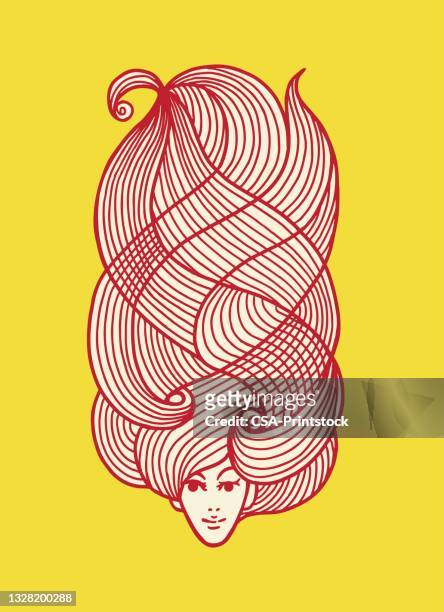 woman with tall hair - curly wig stock illustrations