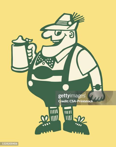 deutscher trinkt bier aus einem stein - oktoberfest stock-grafiken, -clipart, -cartoons und -symbole
