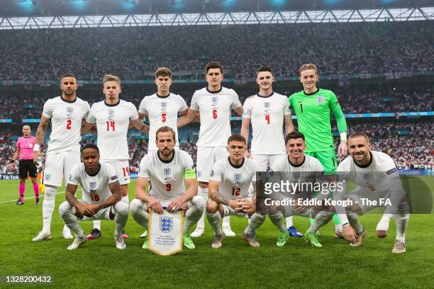 The England players pose for a team photo prior to the UEFA Euro 2020 Championship Final between Italy and England at Wembley Stadium on July 11,...
