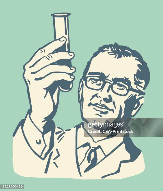 scientist looking at a test tube - scientist portrait stock illustrations