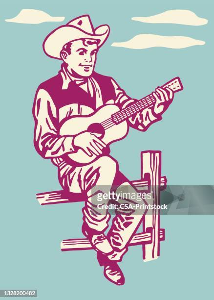 cowboy, gitarre zu spielen - pop musician stock-grafiken, -clipart, -cartoons und -symbole