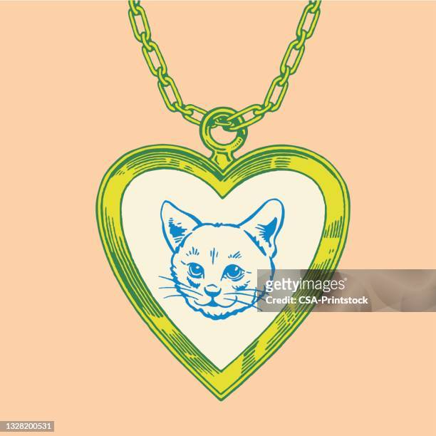 stockillustraties, clipart, cartoons en iconen met cat heart necklace - cat with collar
