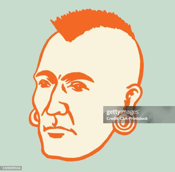 man with mohawk and gage earrings - mohawk stock illustrations