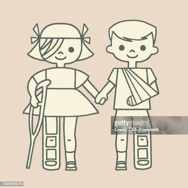 injured boy and girl - arm sling stock illustrations