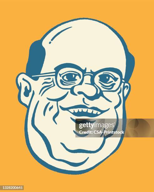 bald man with double chin - bald man stock illustrations
