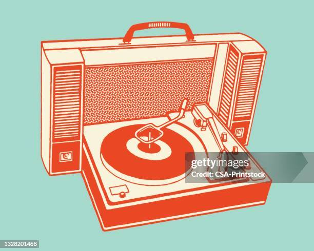 portable record player - vintage turntable stock illustrations
