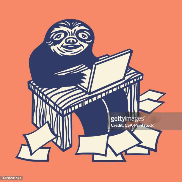 sloth working at a desk - organisieren stock illustrations