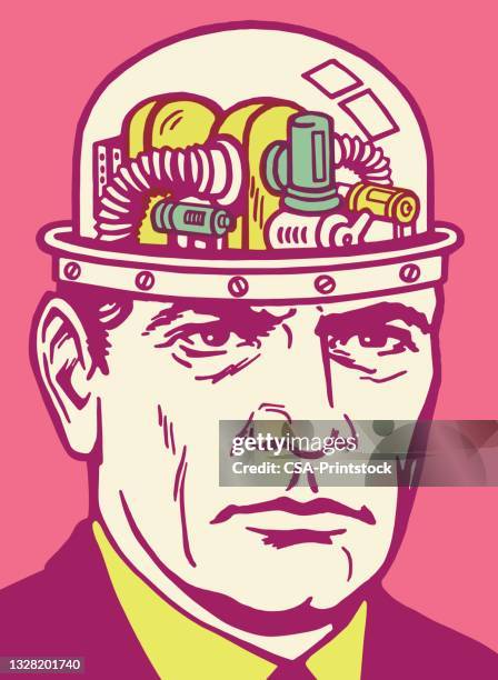 man with mechanical brain - only men stock illustrations stock illustrations