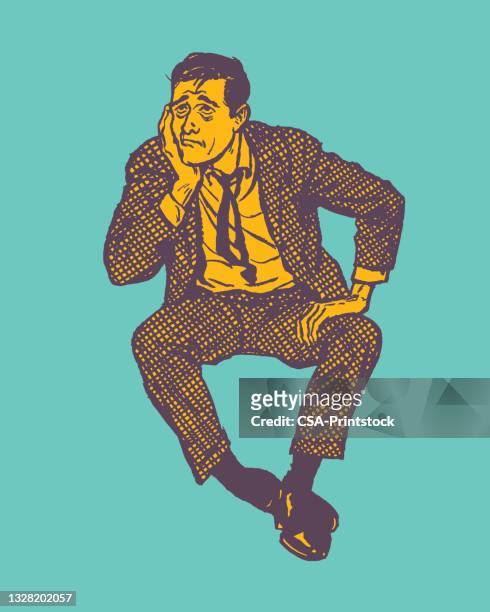view of young man sitting - vanquish stock illustrations