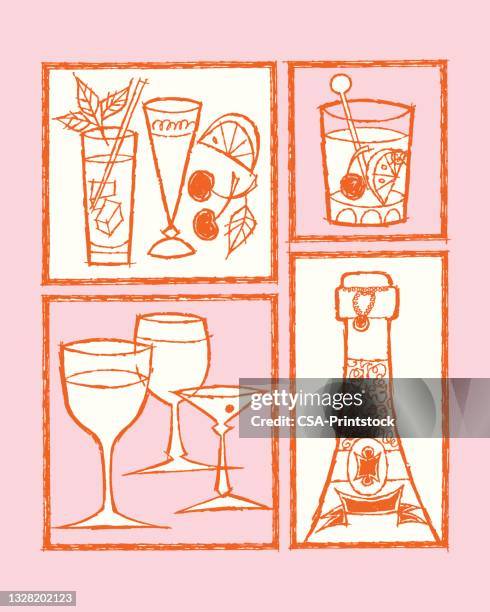 frames with drinks - cherry drink stock illustrations