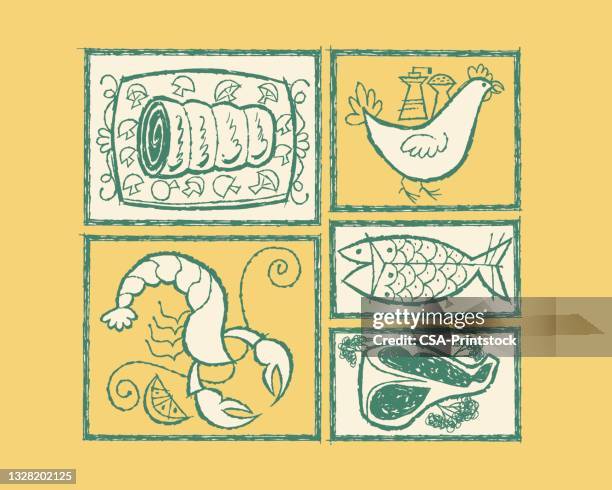 frames with food - crayfish seafood stock illustrations