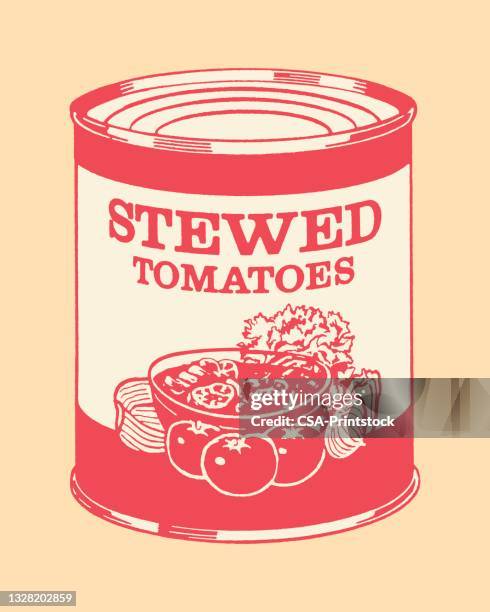 sealed can of stewed tomatoes - tin stock illustrations