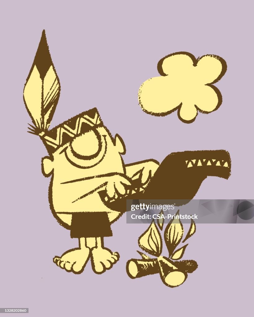 Illustration of Native American man sending smoke signals