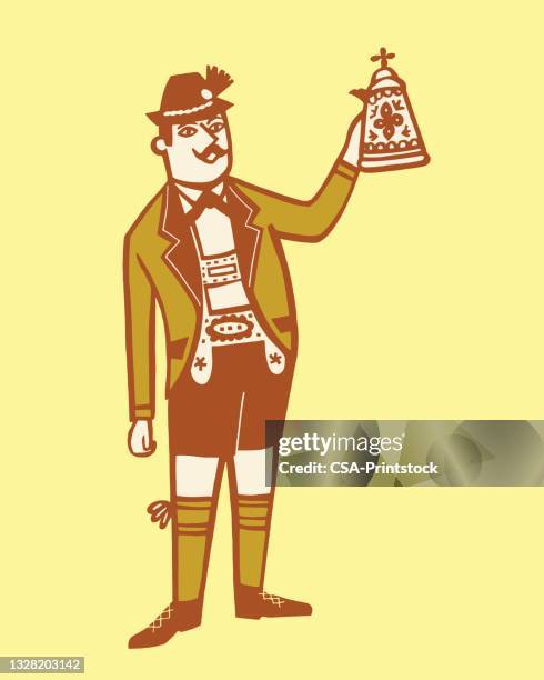 stockillustraties, clipart, cartoons en iconen met illustration of german man in traditional clothing - lederhose