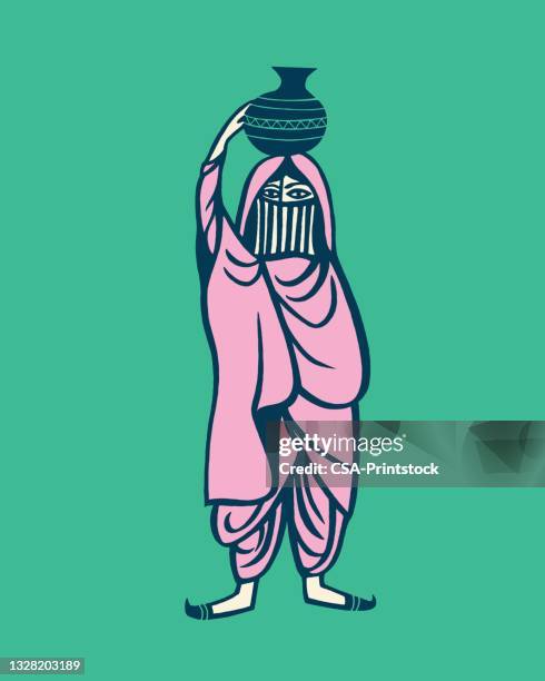 illustration of stereotypical arabian woman - head wrap stock illustrations