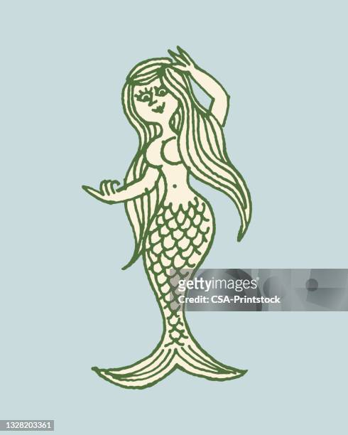 illustration of smiling mermaid - fantasy mermaid stock illustrations