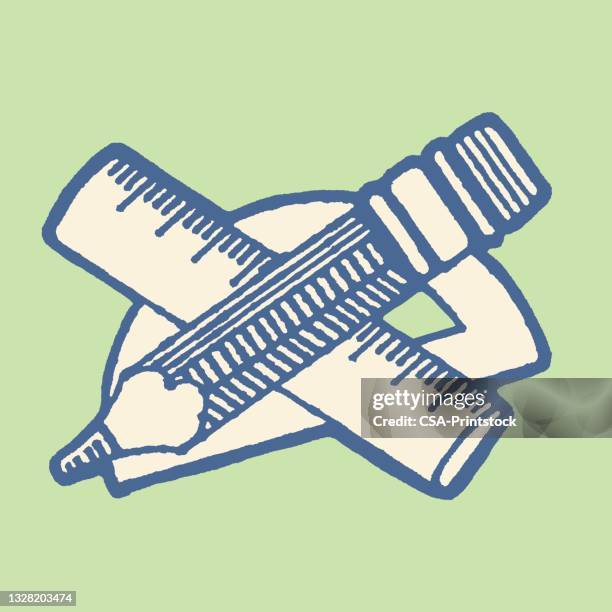 illustration with pencil, ruler and protractor - protractor stock illustrations