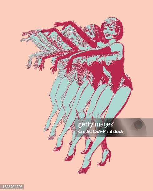 stockillustraties, clipart, cartoons en iconen met illustration of group of female dancers - pinup