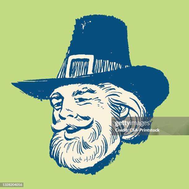 illustration of smiling man - pilgrims stock illustrations