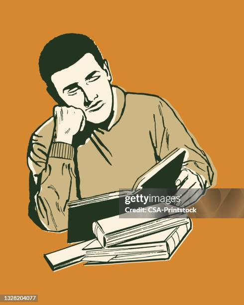 illustration of man sleeping while reading book - one man only stock illustrations