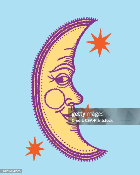 anthropomorphic crescent moon - crescent moon stock illustrations